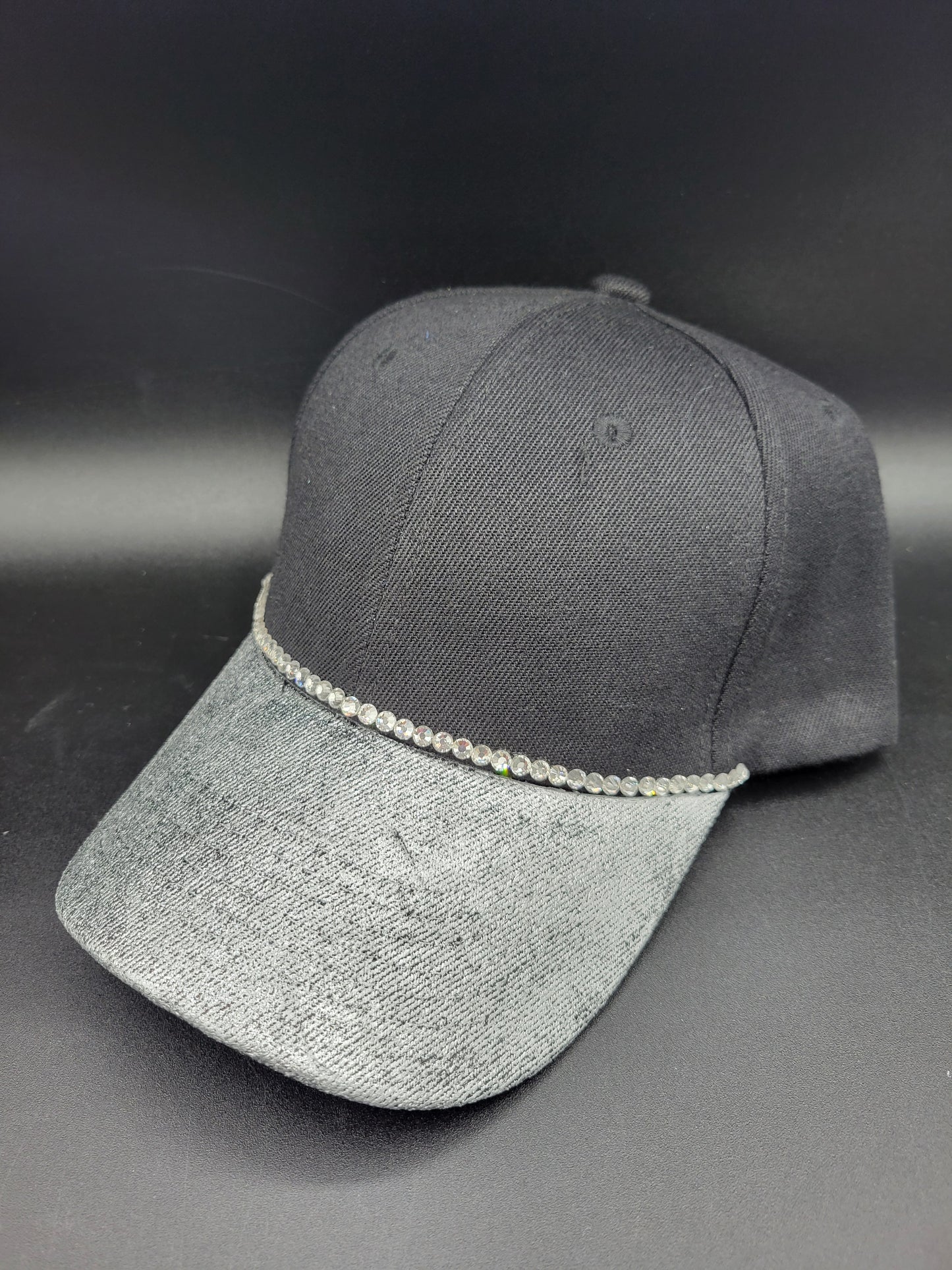 Black Dad cap with silver foil and silver rhinestones