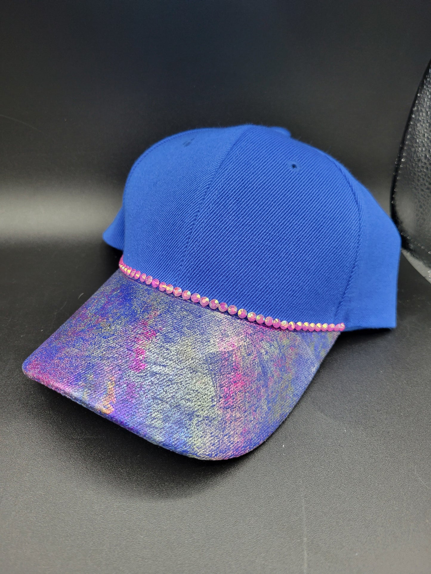 Royal blue dad cap with spicy Lil Mama foil and pink rhinestones