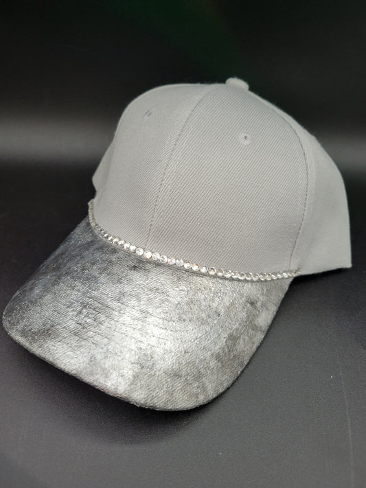 Light gray dad cap with silver marble foil and silver rhinestones