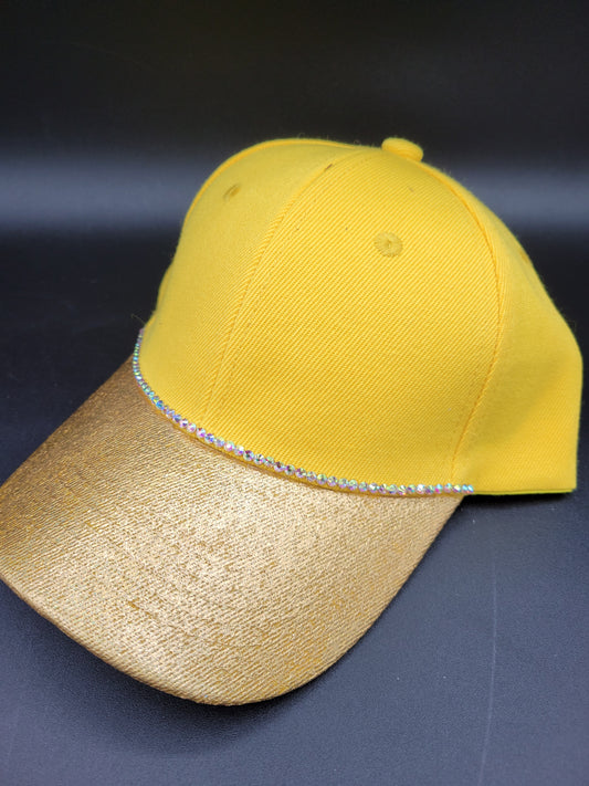 Yellow dad cap with gold foil and AB rhinestones