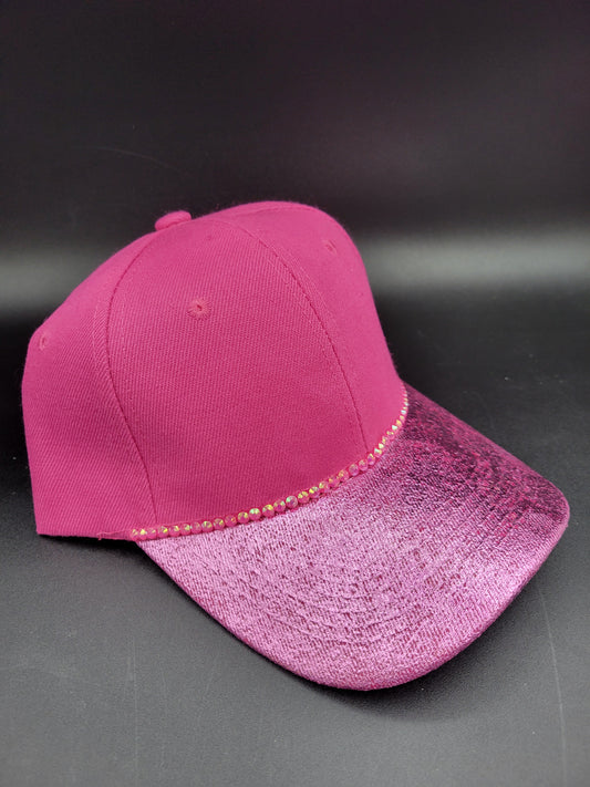 Fuschia pink dad cap with pink foil and pink rhinestones
