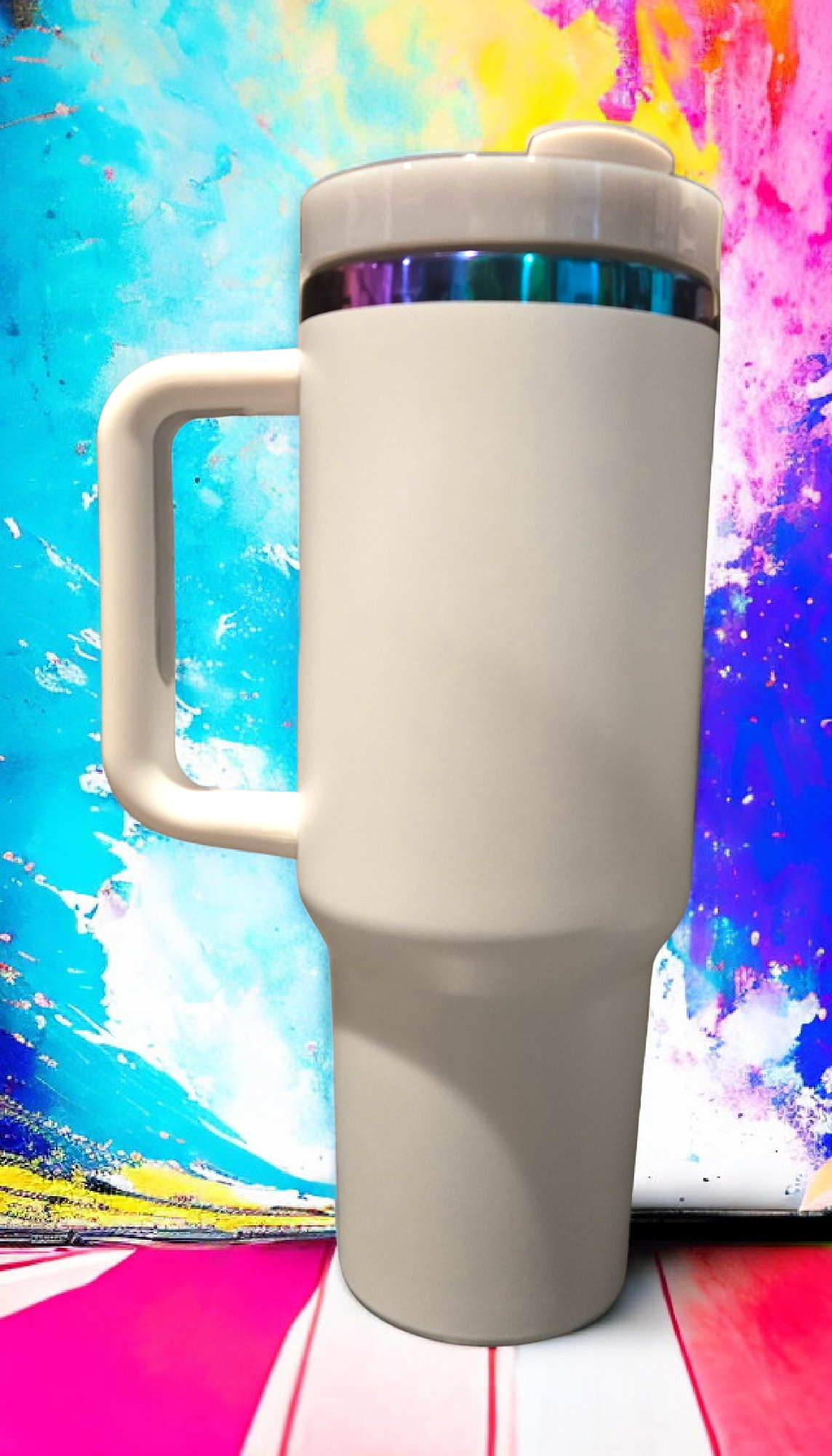 40oz Custom Engraved Rainbow Colored Mug w/Straw