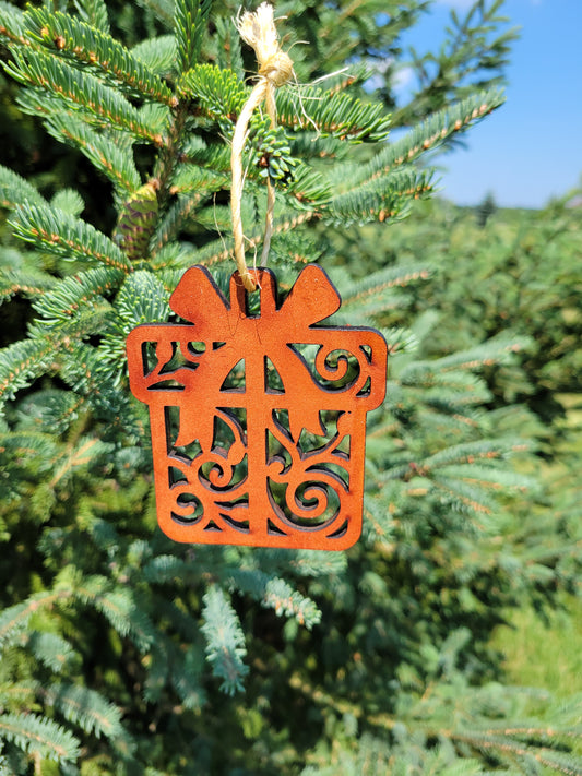 Moo-velous Present Themed Christmas Ornaments