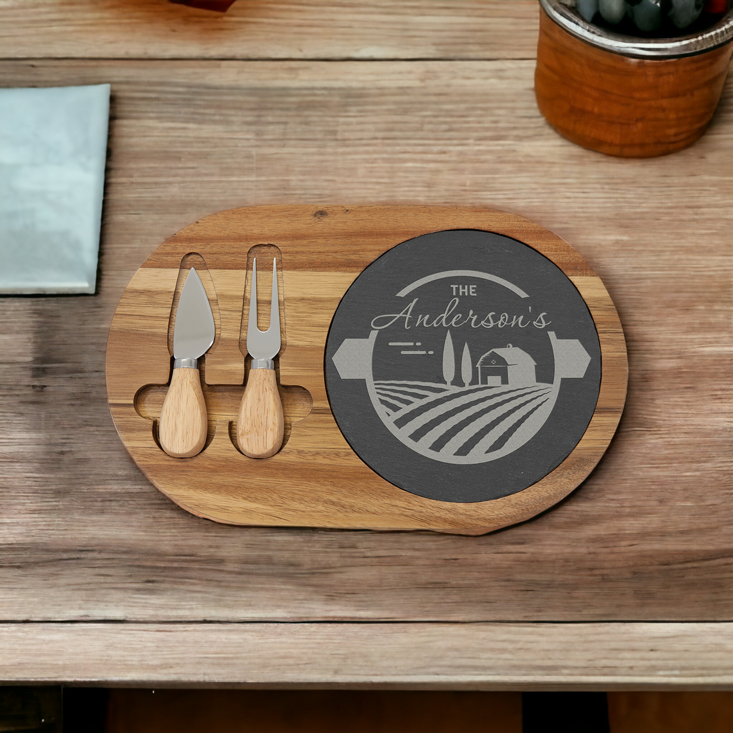 Custom Engraved ACADIA Wood/Slate Cutting/Serving Boards
