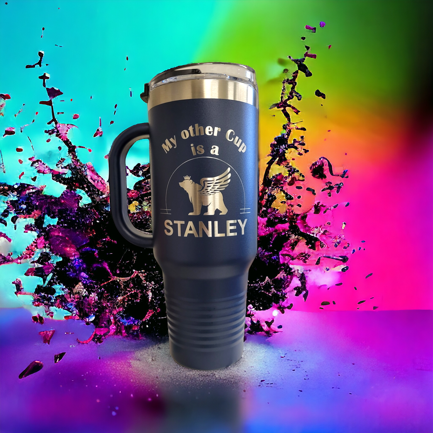 40oz Navy Blue Mug w/ Handle Polar Camel Brand "My other Cup is a Stanley"